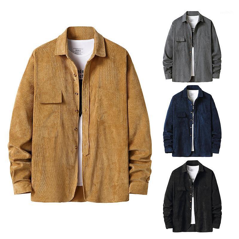 

Men' Jackets Fashion Brand Corduroy Henry Collar Autumn And Winter Long-sleeved Shirt Jacket, Black