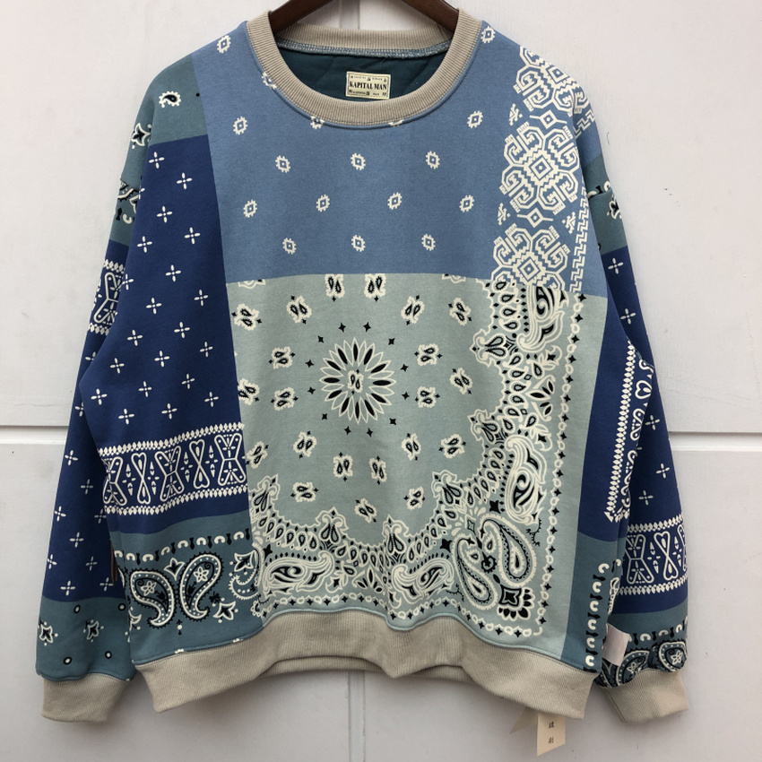 

2021 New Classic Cashew Flower Printing Kapital Sweatshirts Men Women High Quality Spliced Vintage Crewneck Pullovers Hoodie Qr5q