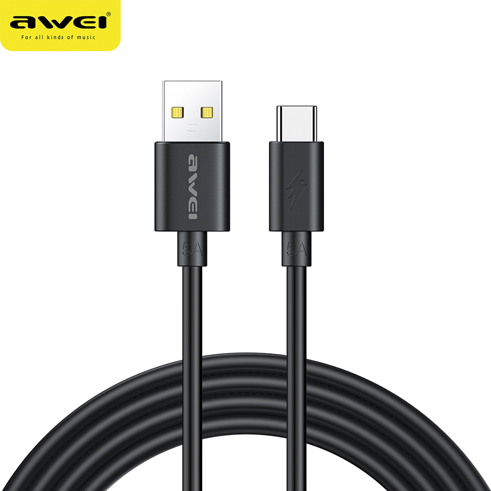 

1m Awei CL-110T USB C Cable Fast Charging Data Sync Cord 5A USB Type C Charger Cable for Huawei Samsung Xiaomi Smartphone, Black