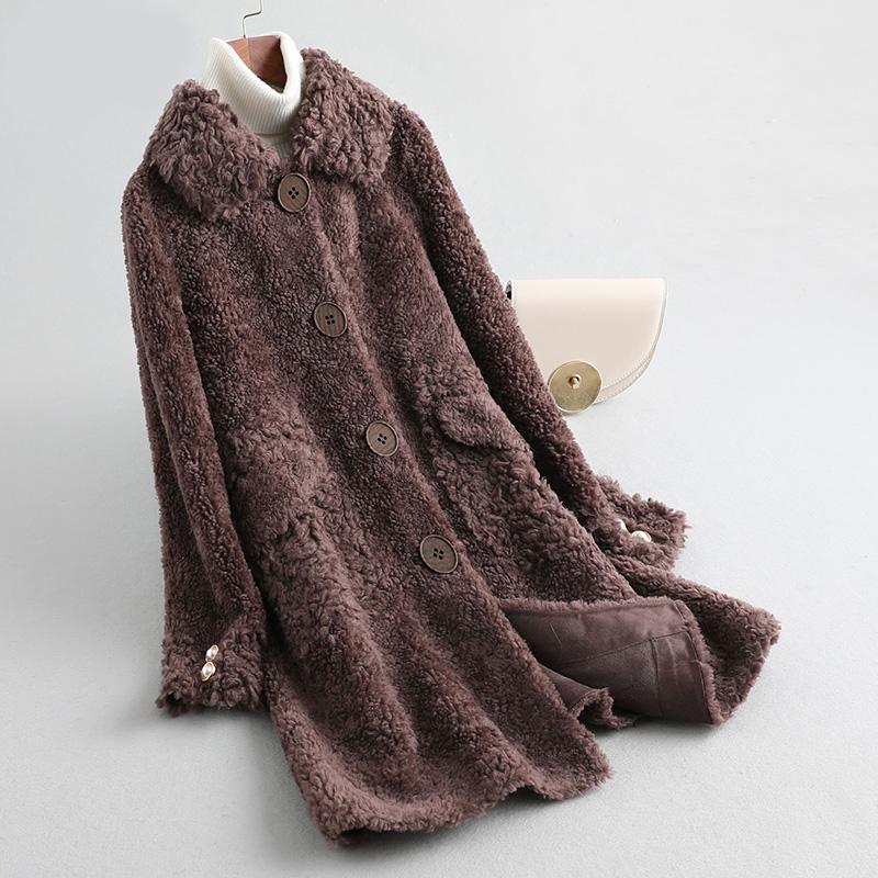 

Women's Fur & Faux Women Winter Real Wool Coat Jacket Female Girl Sheep Shearing Coats Lady Long Overcoats French A19092, Black