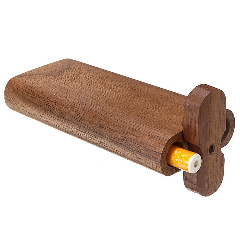 Portable Wood Smoke Tobacco Matching Glass One Hitter Pipes Dugout Box Magnetic Rotating Cover Cigarette Case-image-751250292