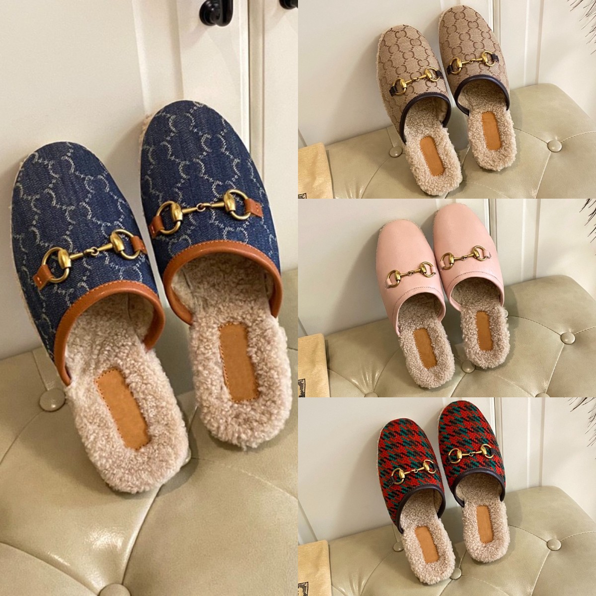 

2022 Designer Princetown Slippers Winter Women Wool Loafers Ladies Warm Lazy Non-slip Slides Classic Metal Buckle Embroidery Cotton Shoes With Box, If you want more styles;please contact