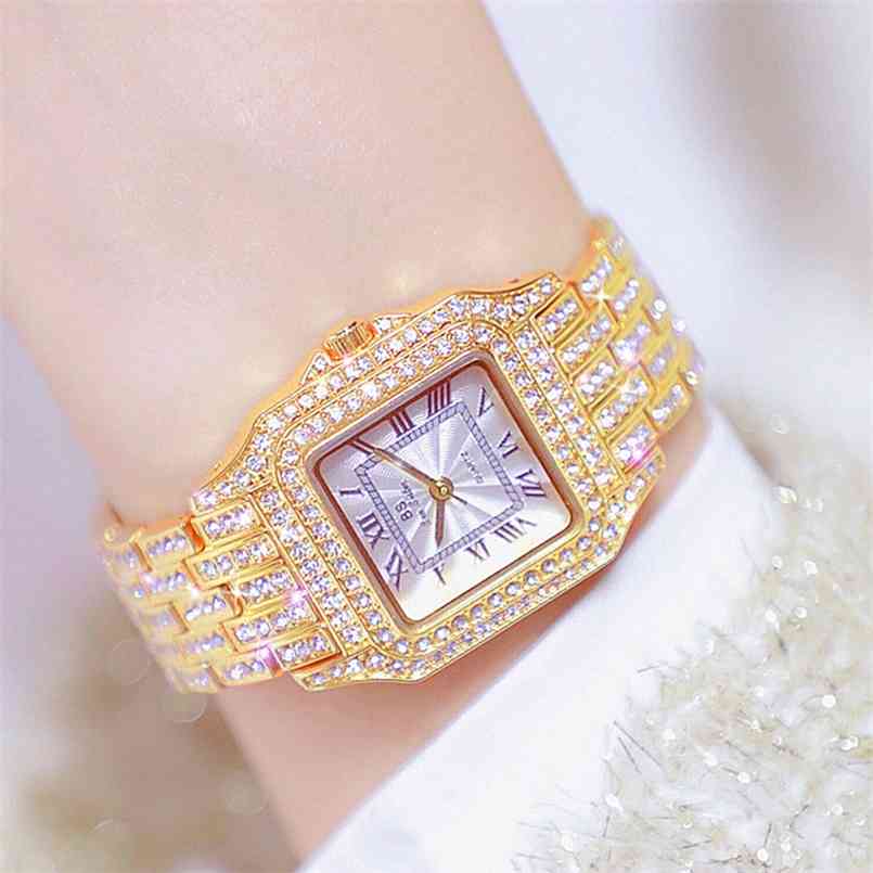 

Roman Numeral Women Luxury Brand Watch Dress Gold Ladies Wrist Watches Diamond Square Female Wristwatch Montre Femme 210707, Silver