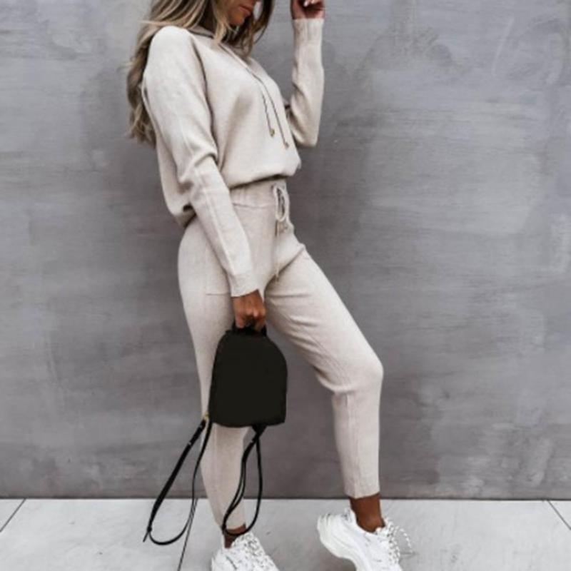 

Gym Clothing Women Sports Suit Simple Lady Hoodie Solid Color Slim Fit Practical Pure Autumn Winter Tracksuit, White;black