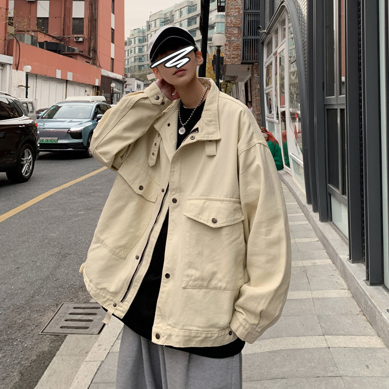 

2021 New Spring Cotton Men's Fashion Retro Casual Pocket Denim Coat Mens Streetwear Bomber Jacket Men M-2xl Pw9w, Khaki