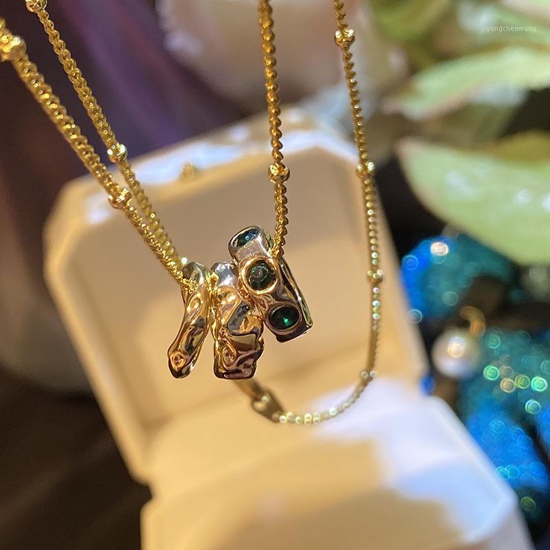 

Chains Summer Brass Vacuum Electroplating Pendant Necklace Circle For Women Punk Hip Hop Trend Green Cubic Zircon Designer