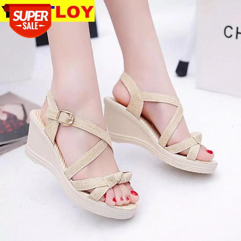

summer new solid color open toe high heel wedge fish mouth sandals waterproof platform one-line buckle women's shoes #fE5T