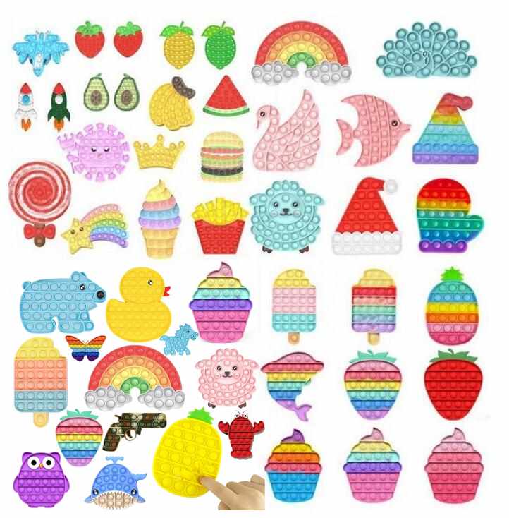 

US stock DHL Free Finger Fun Fidget Bubble Toys Push It Simple Dimple Key Ring Sensory Squeeze Balls Bubbles Keychain Unicorn Flower Butterfly DHL CJ30