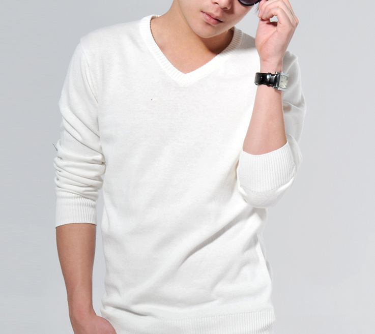 

2021 New Primavera Outono 100% Algodo Camisola Homem Casual Wear v Pescoo Malhas Camisolas Preto Branco Slido Pullovers Masculino 5095, White