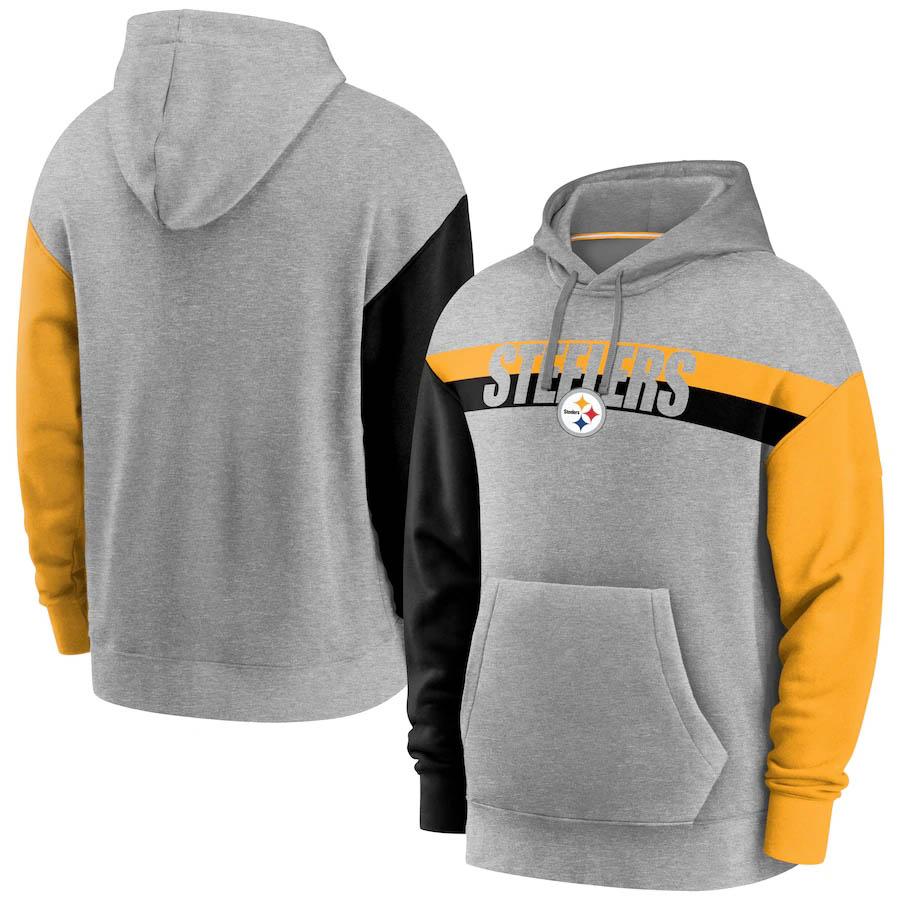 

PittsburghSteelersMEN sweatshirts Heathered Gray Fan Gear Pullover Hoodie, Blue;black