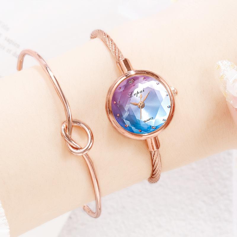 

Wristwatches Lvpai Small Bangle Luxury Watches Stainless Steel Ladies Colour Glass Quartz Fashion Casual Women Dress Watch Gift, Blue