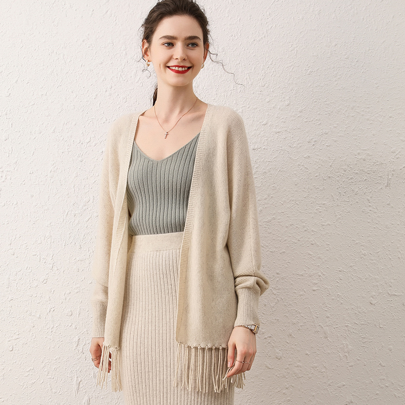 

2021 New Knitting Female Thickening Long Sleeve Warm Women's 100% Cashmere Autumn Winter Cardigan Women Sweater 1zwk, Apricot