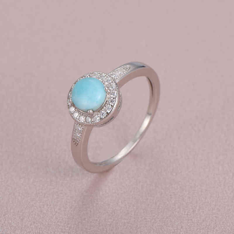 

925 Sterling Silver Natural Stone Larimar Proposal Ring Women Design Classic Simple Female Wedding LOVE Diamond Jewelry Dating