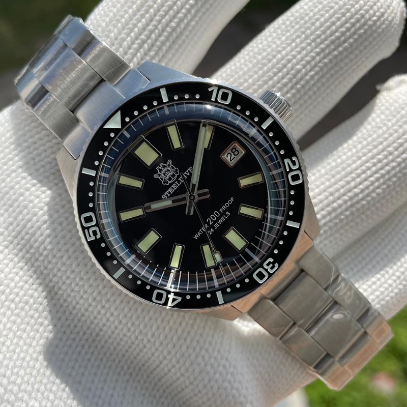 

Wristwatches STEELDIVE 62mas Dive Watch Men's NH35 Automatic Mechanical Wrist Watches 200m Waterproof Ceramic Bezel Luminous Bracelet SD1962, 62hh-ss