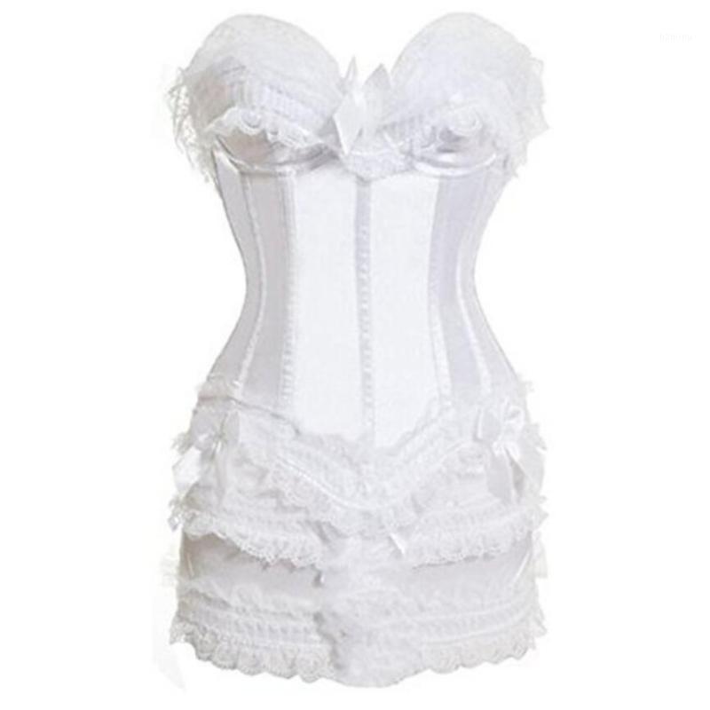 

Bustiers & Corsets Corset Dress With Ruffled Skirt Plus Size Corselet Overbust Strapless Lace Floral Bustier Tops Red Pink Black White