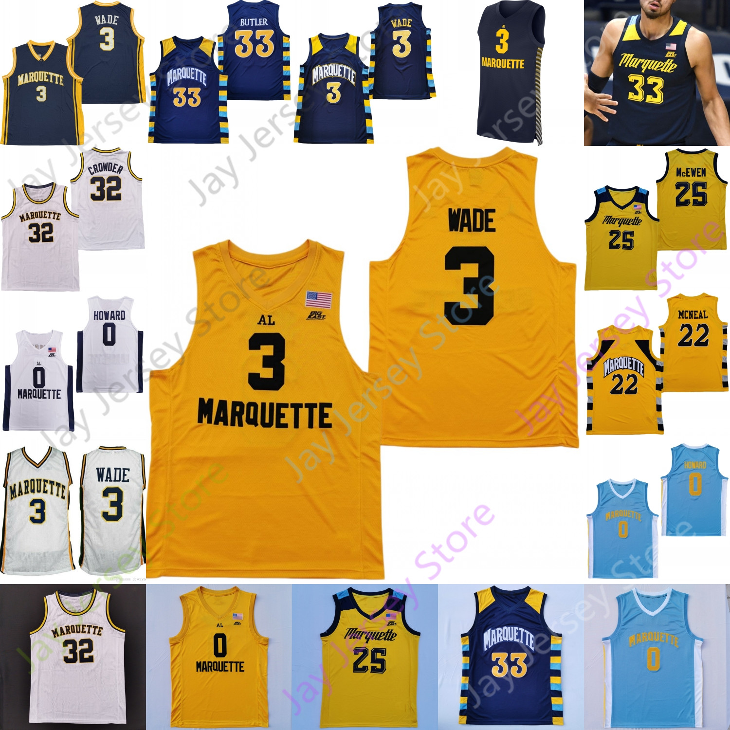 

Marquette Golden Eagles Basketball Jersey NCAA College Howard Butler Wade Justin Lewis Darryl Morsell Tyler Kolek Kameron Jones Kur Kuath Prosper, Yellow