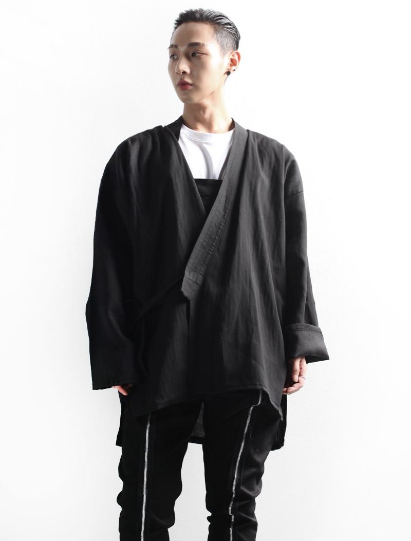 

Men' Trench Coats Fashionable Windbreaker Coat Casual Loose All Kinds Of Linen Open Tie Handsome Big Top, Black