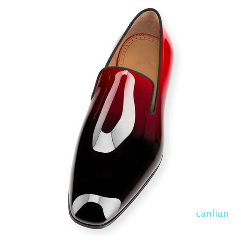 

Brand Red Bottoms Dandelion Flats Black Patent Leather Dress Shoes High Quality Femme Mens Shoes Dress Loafers Shoes