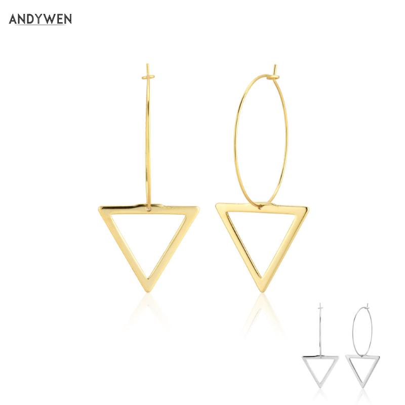 

ANDYWEN 100% 925 Sterling Silver Gold Triangle Pendiente Hoops Piercing Circle Loop Pendiente Luxury Fashion Jewelry For Women