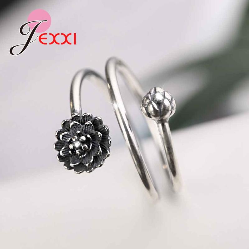

Cluster Rings Fashion Vintage 925 Sterling Silver Open Ring With Flower Women Female Party Jewelry High Quality Gift Wholesale