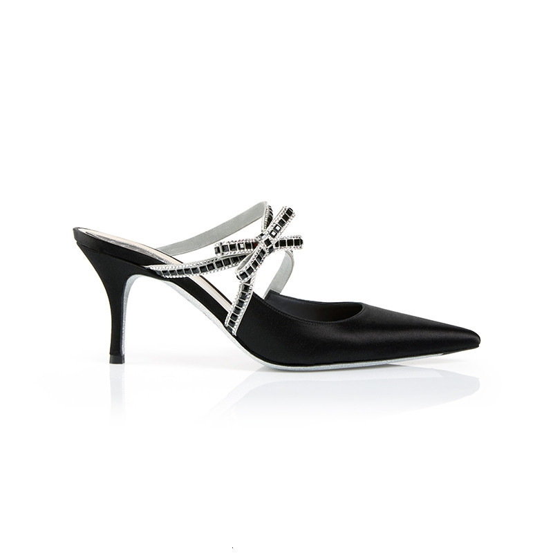 

dress shoes woman in high heels shoes spring and summer silk pointed single baotou thin half sandals slippers vrd7, Black