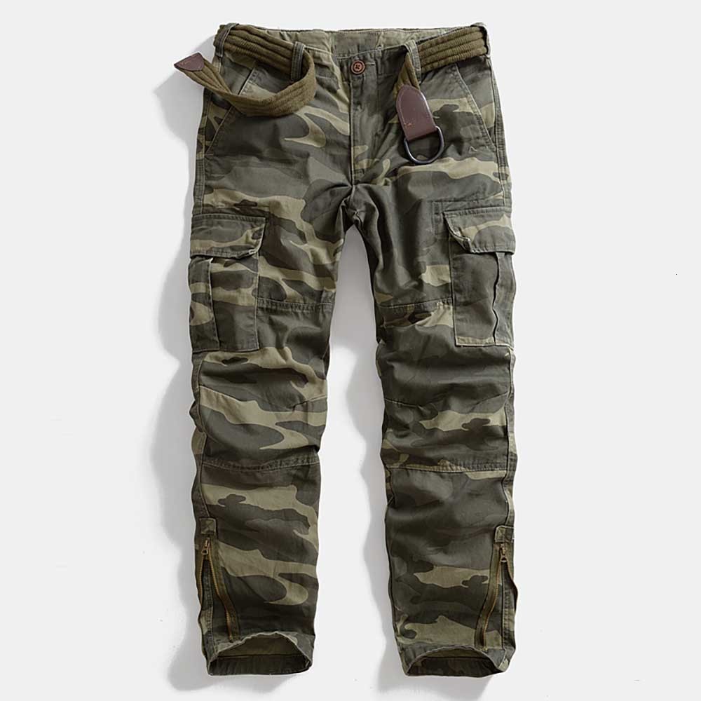 

2021 New Camouflage Cargo of Casual Men Hare with Zipper Leg Opening Cotton Military Style Tactical Pants Zgf9, Green layer