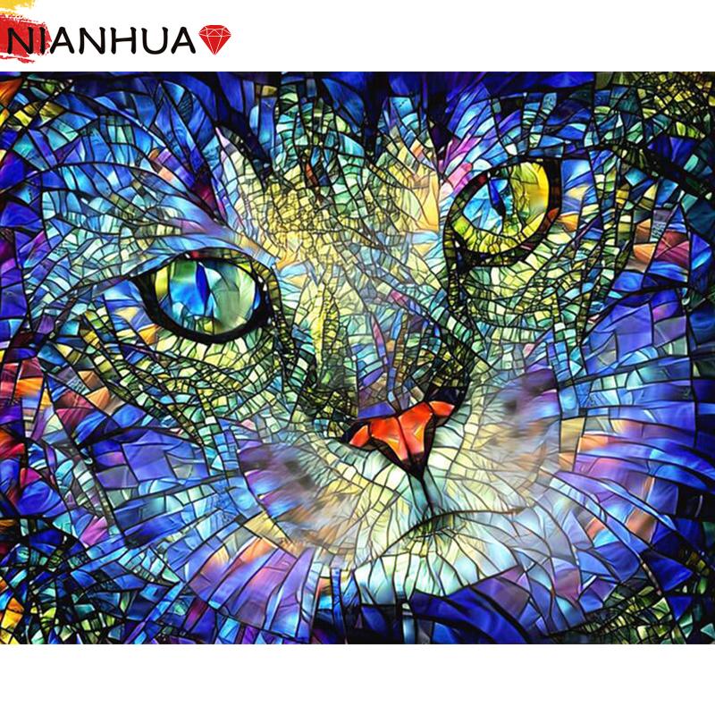 

Diamond Painting 5D Cartoon Animal Colorful Glass Cat Eyes Mosaic Handmade DIY Set Embroidery Square Round Gift Home