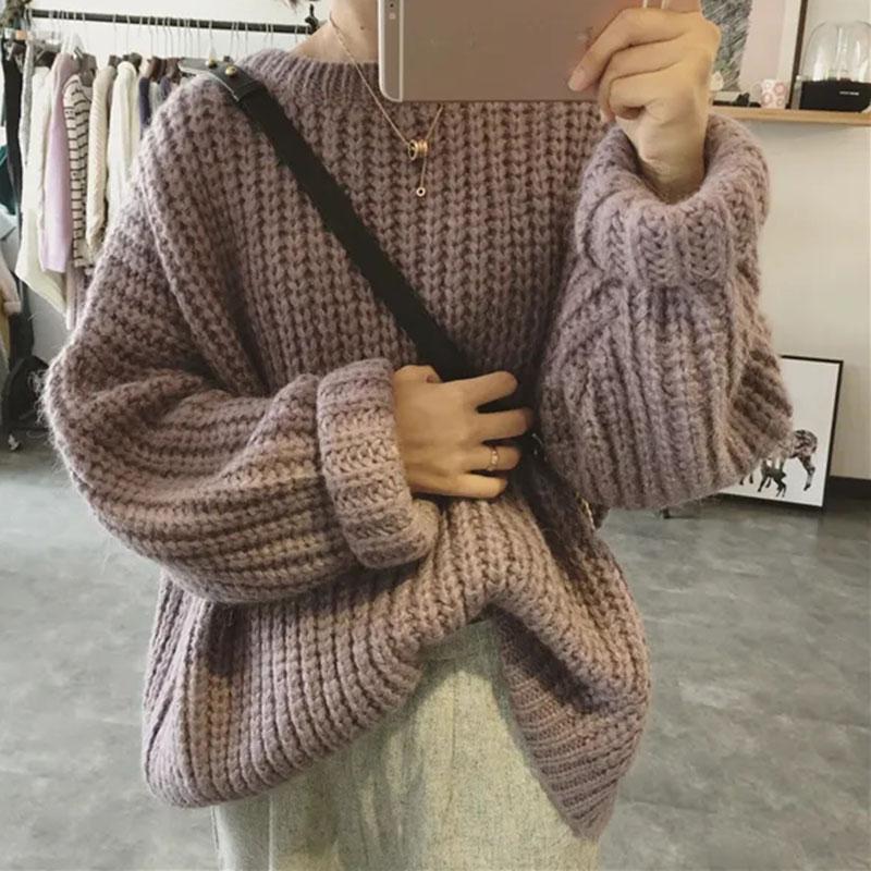 

Women's Sweaters Lucyever Oversized Vintage Women Sweater Loose Lazy O-neck Casual Knit Pullover Female Autumn Hollow Out Solid Crochet, Army green