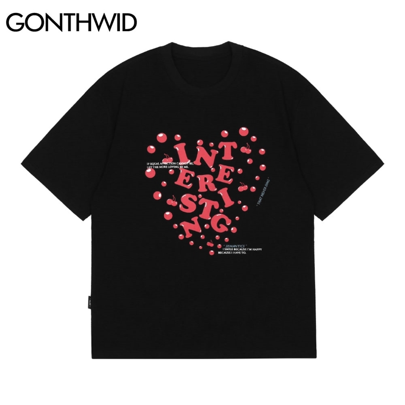 

Tshirts Creative Heart Print Casual Loose Short Sleeve Tees Shirts Mens Summer Hip Hop Harajuku Streetwear Tops 210602, White