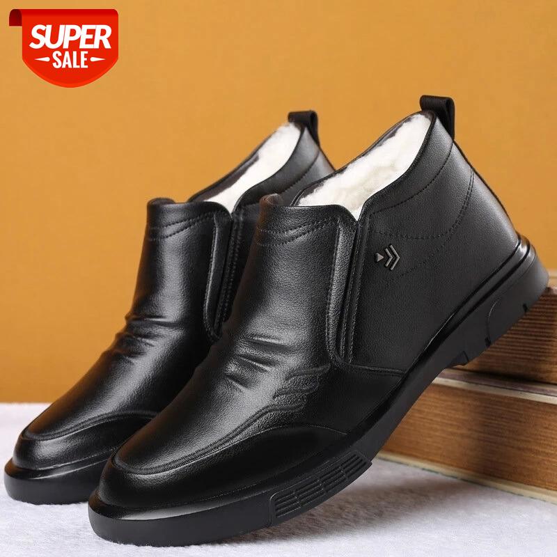 

Men Leather Warm Business Casual Boots Winter Solid Color Round Toe Basic Ankle Boots Plush Lining Non Slip Soft Male Footwear #Jq9r
