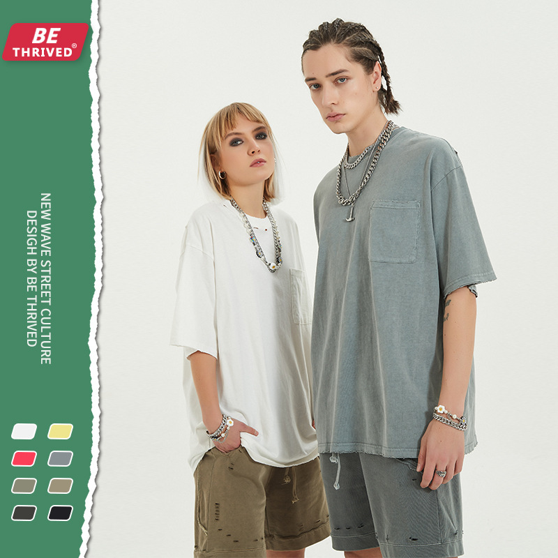 

be men's wear - new spring / summer 2021 eed pocket worn short sve high street fashion t-shirt men's wear, White;black