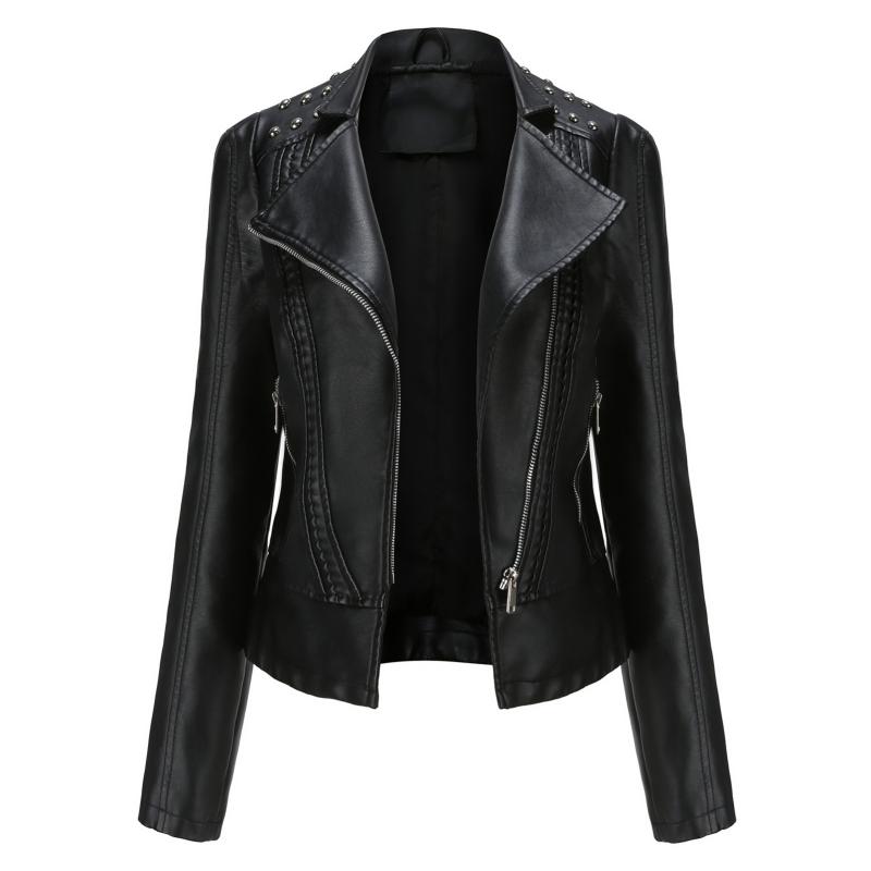 

Women's Jackets 2021 Fashion Ladies Leather Jacket Autumn Winter Long Sleeve Pu Punk Streetwear Black Coats Motorcycle #01, Ny