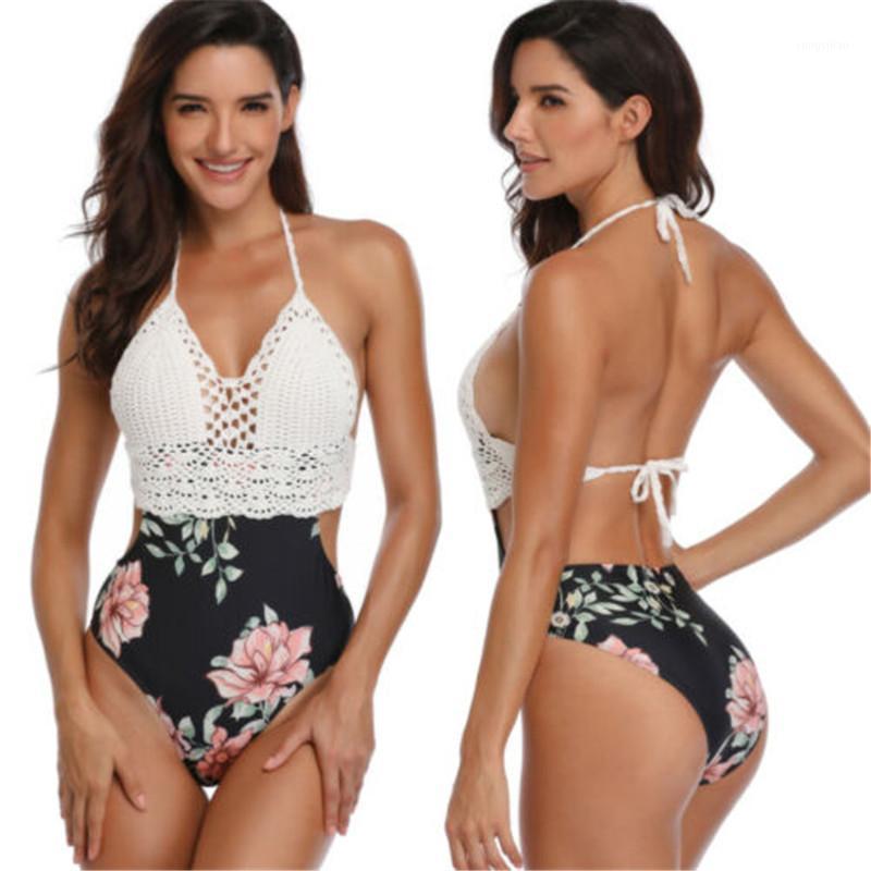 

Bikini 2021 Sexy Crochet Tops Women Swimsuit High Waist Flower Print Swimwear Pants Push Up Set Bathing Suit Women, White
