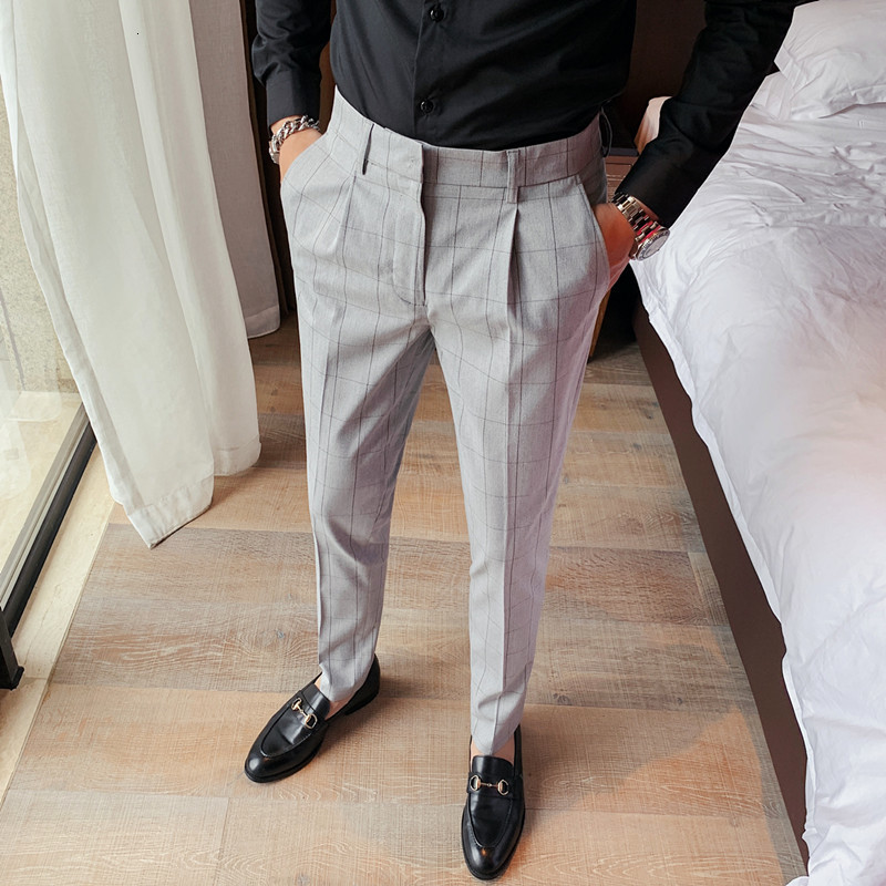 

2021 New British Style Quality Gentlemen Thin Casual Fit Chess Pants Men's Clothes All Game Formal Business Wear Office 36 N35w, Gray light