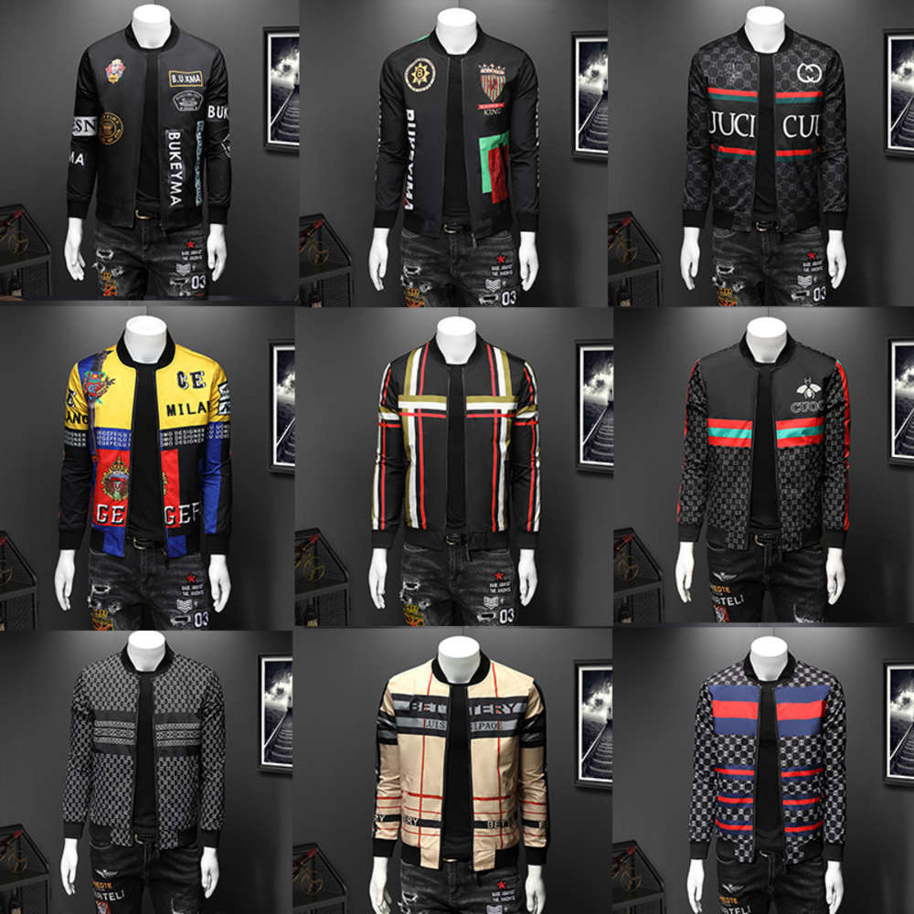 

Autumn Baseball Collar Jacket Printed Coat Fashion Brand Youth Personality Men's Long Sleeve Topwinter, Black;brown