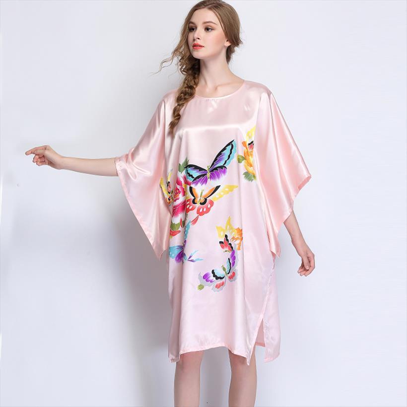 

oversized summer pink womens sleepwears silk rayon home dress casual nightdress sleepshirt robe gown kimono bathrobe plus size 6xl, Black;red