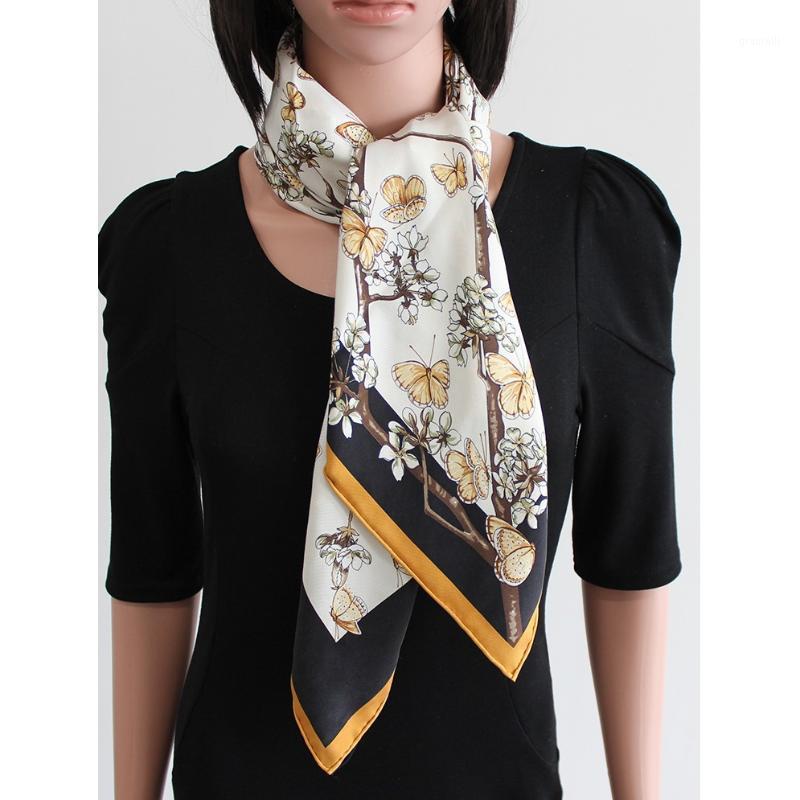 

Floral Print 100% Silk Head Scarf Neckerchief Women Charming Shawl Foualrd Square 35" Scarves, Blue;gray