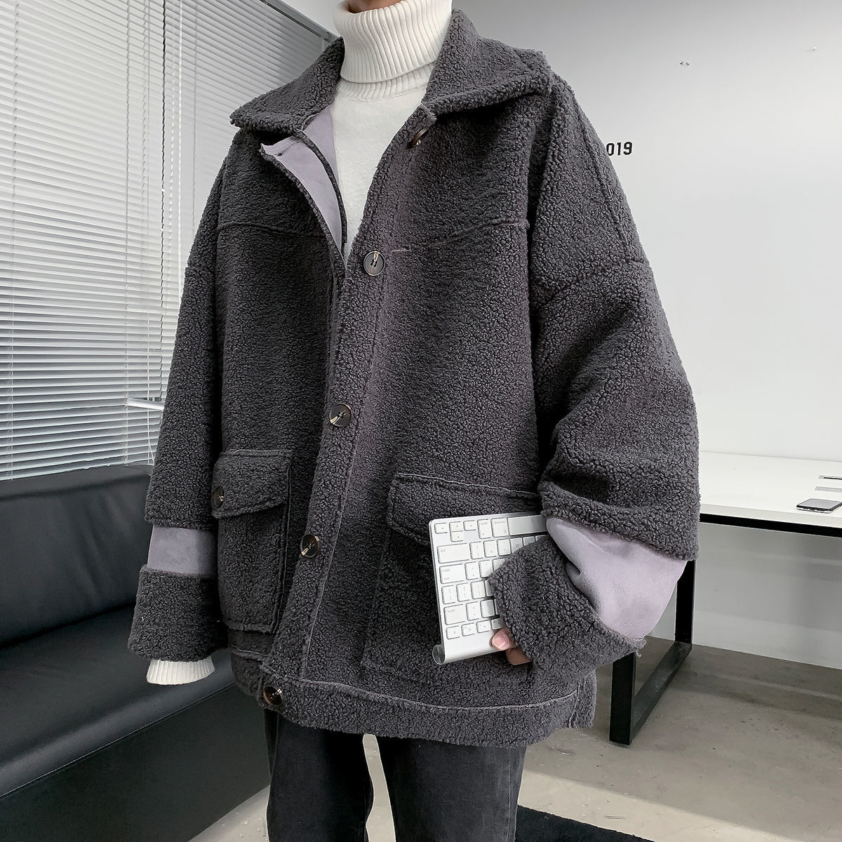 

2021 New Winter Men's Jackets on Hot Release Trench Coats Snow Fashion Lamb Parkas Lapel Collar Cotton-quilled Clothing Size -2xl Hufe, Blue.