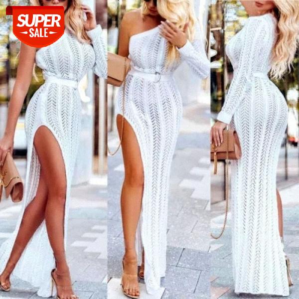 

Solid Women's Bodycon One Shoulder Summer Beach Party Cocktail Club Long Dress #2m0F, Black;gray
