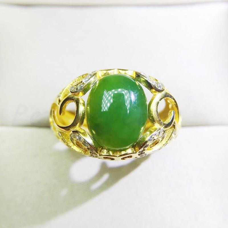 

Cluster Rings Per Jewelry Men Ring Natural Real Green Jade Classical 9*11mm 4ct Gemstone 925 Sterling Silver Q2042931, Golden;silver