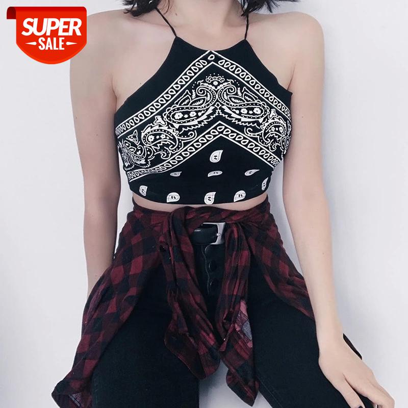 

Boho Vintage Crop Top Women Sexy Printed Backless Tank Top Sleeveless Summer Korean Style Kawaii Cropped Feminino Tops #bW6f, White