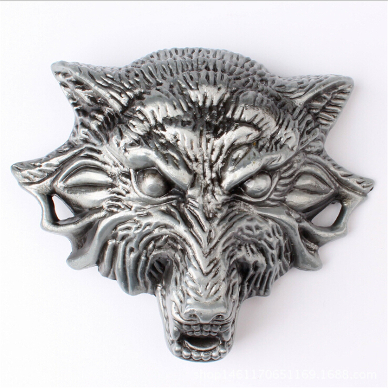 

2021 New Diy Men's Head Buckle for Cow Leather Belt Big Wolf Totem Animal Style 39nr, Black
