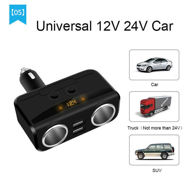 

YANTU Car USB Cigarette Lighter Socket Splitter 12V-24V Power Adapter Max 5V 3.1A Dual USB Car Charger with Voltmeter LCD