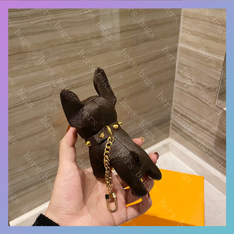 

Leather Keychain Women Luxurys Keychains Mens Designers Key Chain Fashion Car Cute French Bulldog Brands Chains 5 color with box 88, Silver