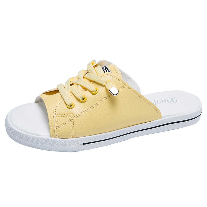 

Summer All-match Breathable Half Slippers Women Slippers Non-slip Flat Casual Shoes for Ladies Comfortable Slides Women 210611, Ivory
