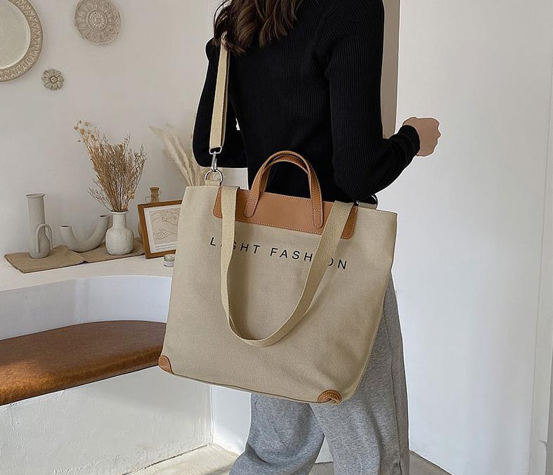 

Handbags New 2021 Fashion One-Shoulder Canvas Bag Messenger Bag Female Large-Capacity Tote Handbag, White