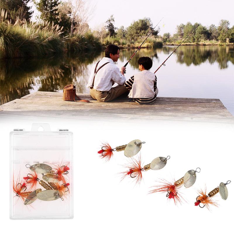 

Fishing Hooks Lures Trout Spoon Metal Spinner Baits Artificial For Jig Hard Black With Feather 4 Pcs