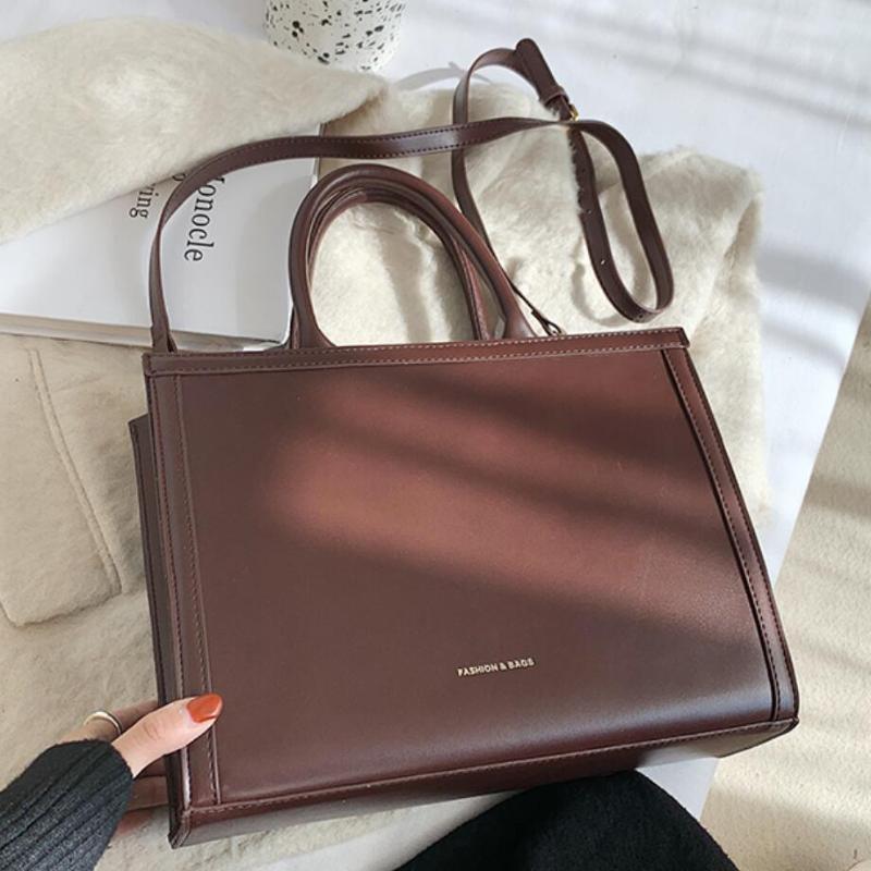 

Solid color Large Tote bag 2021 Fashion New Quality PU Leather Women's Designer Handbag High capacity Shoulder Messenger Bag, Black