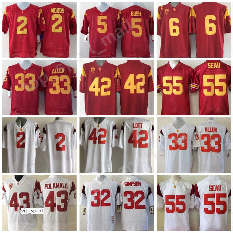

Football Marcus Allen Jersey USC Trojans College Ronnie Lott 2 Robert Woods 6 Mark Sanchez 55 Junior Seau 5 Reggie Bush, 2 white