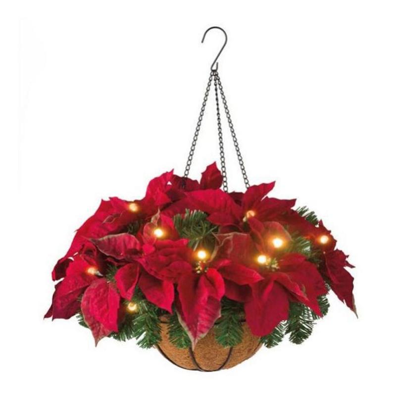 

Christmas Decorations Basket Pre-Lit Artificial Hangings With LED Lights Decorated Pine Cones Berry Clusters Chris